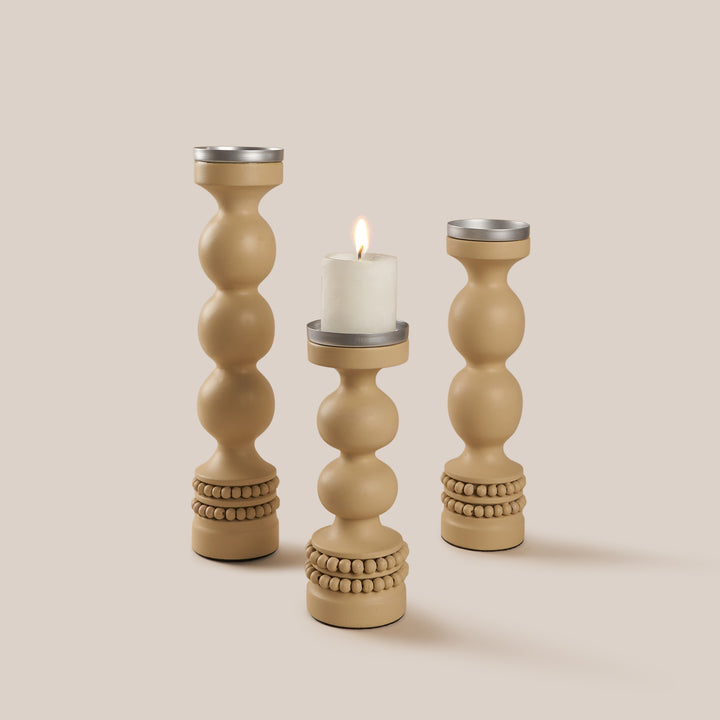 Perola Candle Stand- Beige | 27*9.5 cm