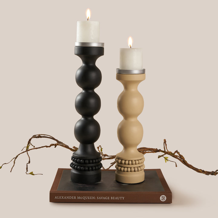 Perola Candle Stand- Beige | 27*9.5 cm