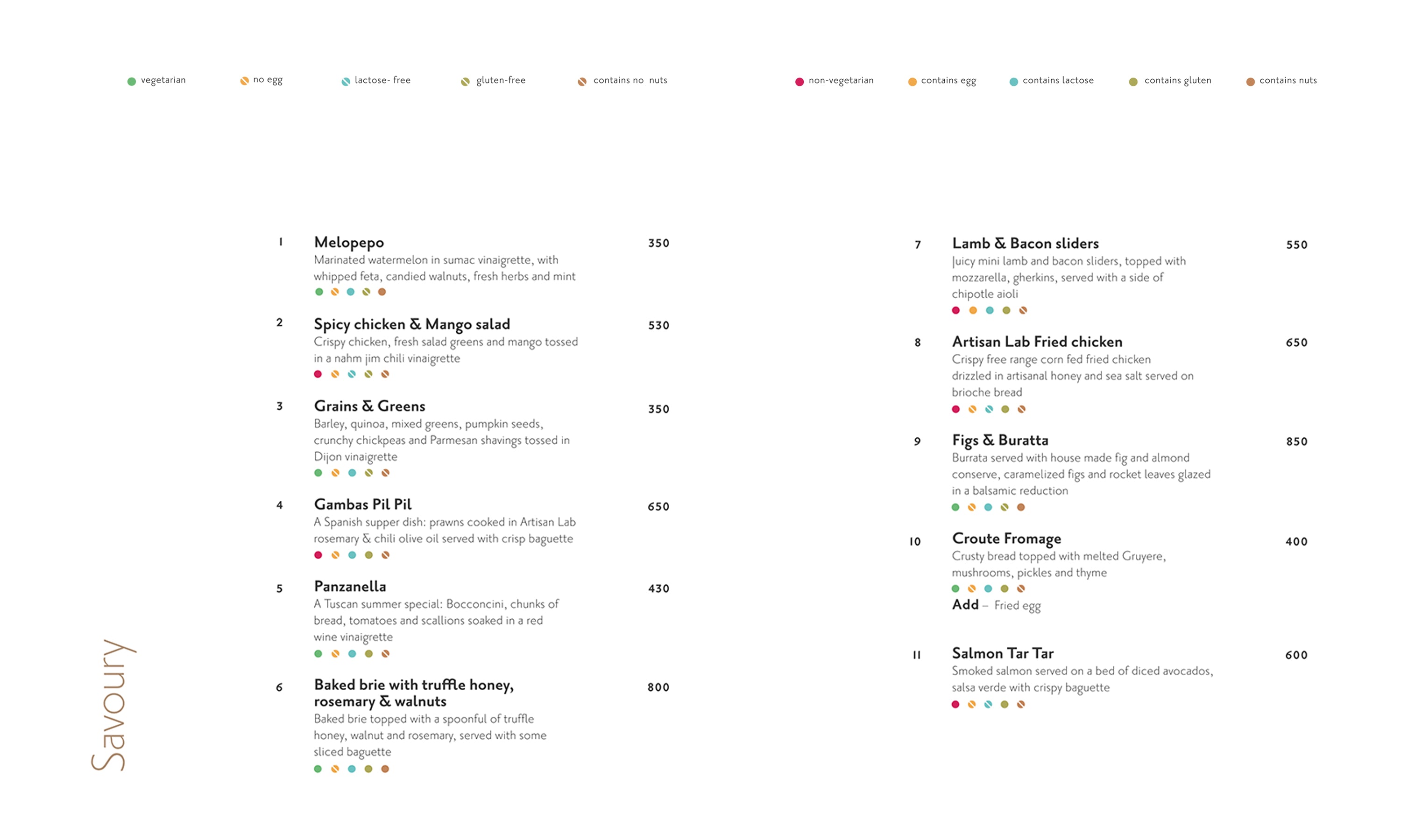 seasonal menu